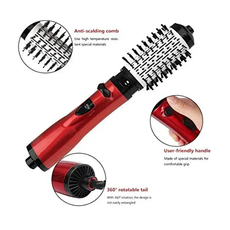 TINSOL 3-in-1 hot air brush and dryer in red from Simples Market with anti-scaling comb and 360° rotatable tail