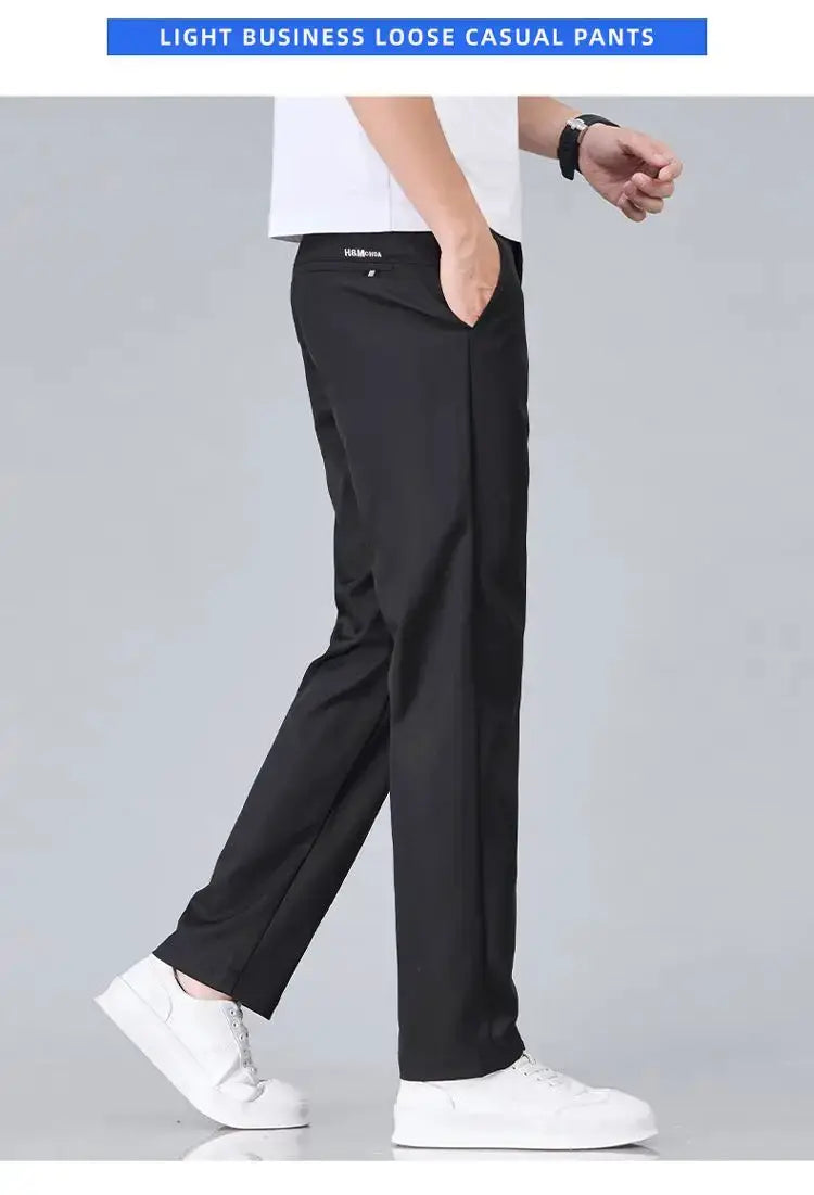 Men's black casual pants by Simples Market; slim-fit stretch cotton.
