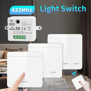 White wireless RF433 light switch module with 3-gang wall panels and remote control