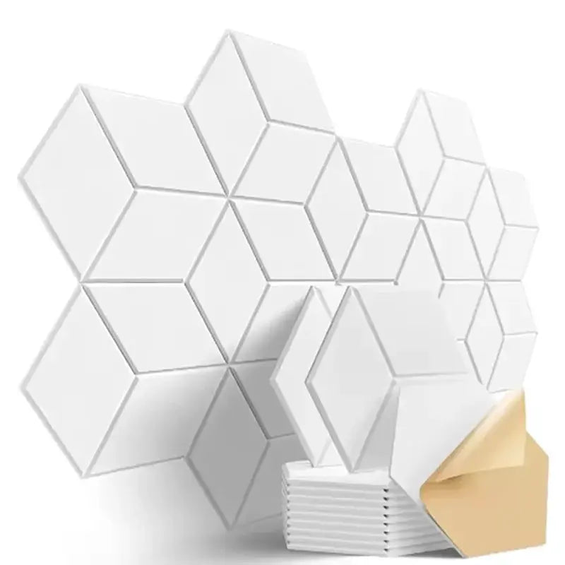 12 Pack Hexagonal Self Adhesive Acoustic Panels Y Lined Design to Absorb Noise and Eliminate Echoes Black