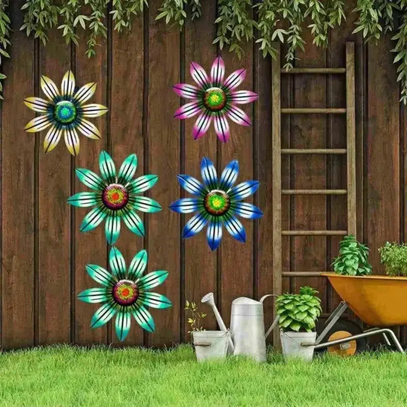 Metal Flower Wall Art Decoration Set 1 2 4 Pieces For Indoor Outdoor Home Garden In 4 Colors