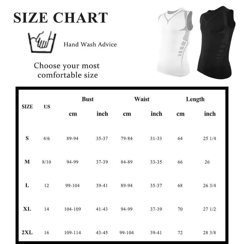 Men shapewear strip shaping vest, sleeveless compression tank tops in white and black, breathable body shaper.