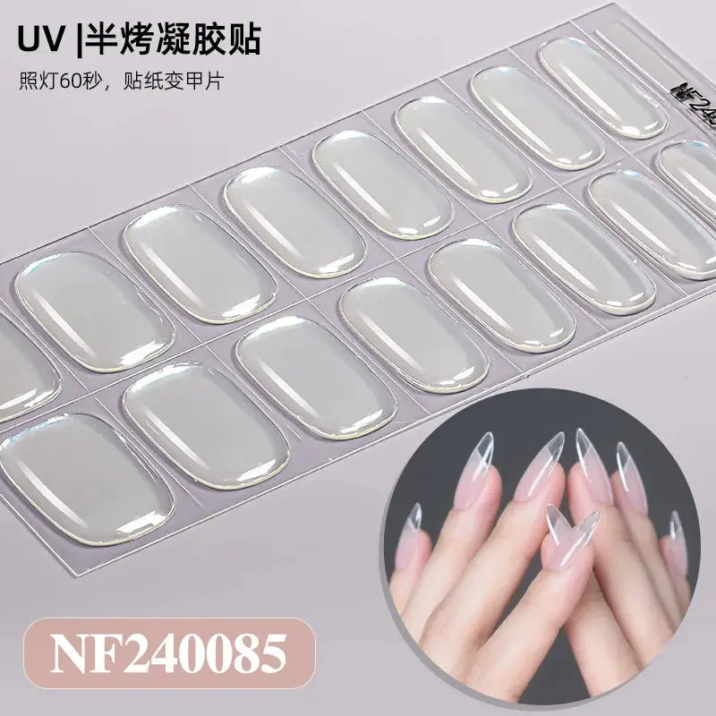 Simples Market gel nail wraps, clear full-cover tips with semi-cured stickers in 16/20/22 sizes for UV lamp