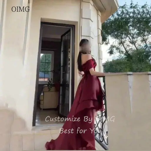 Elegant Burgundy Off Shoulder Backless Prom Gown Floor Length Dress