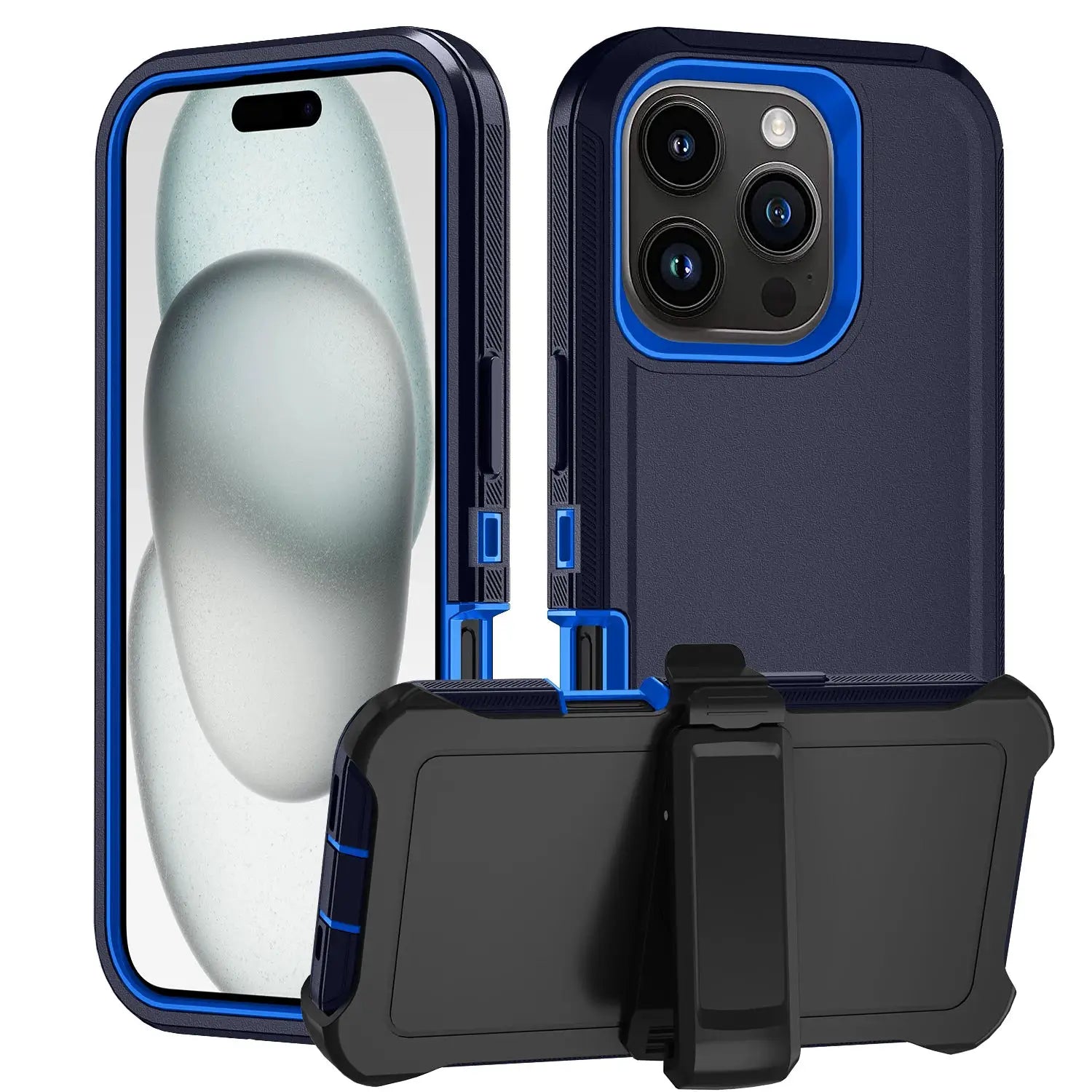 Armor shockproof dustproof case for iPhone by Simples Market with blue frame and belt-clip holster