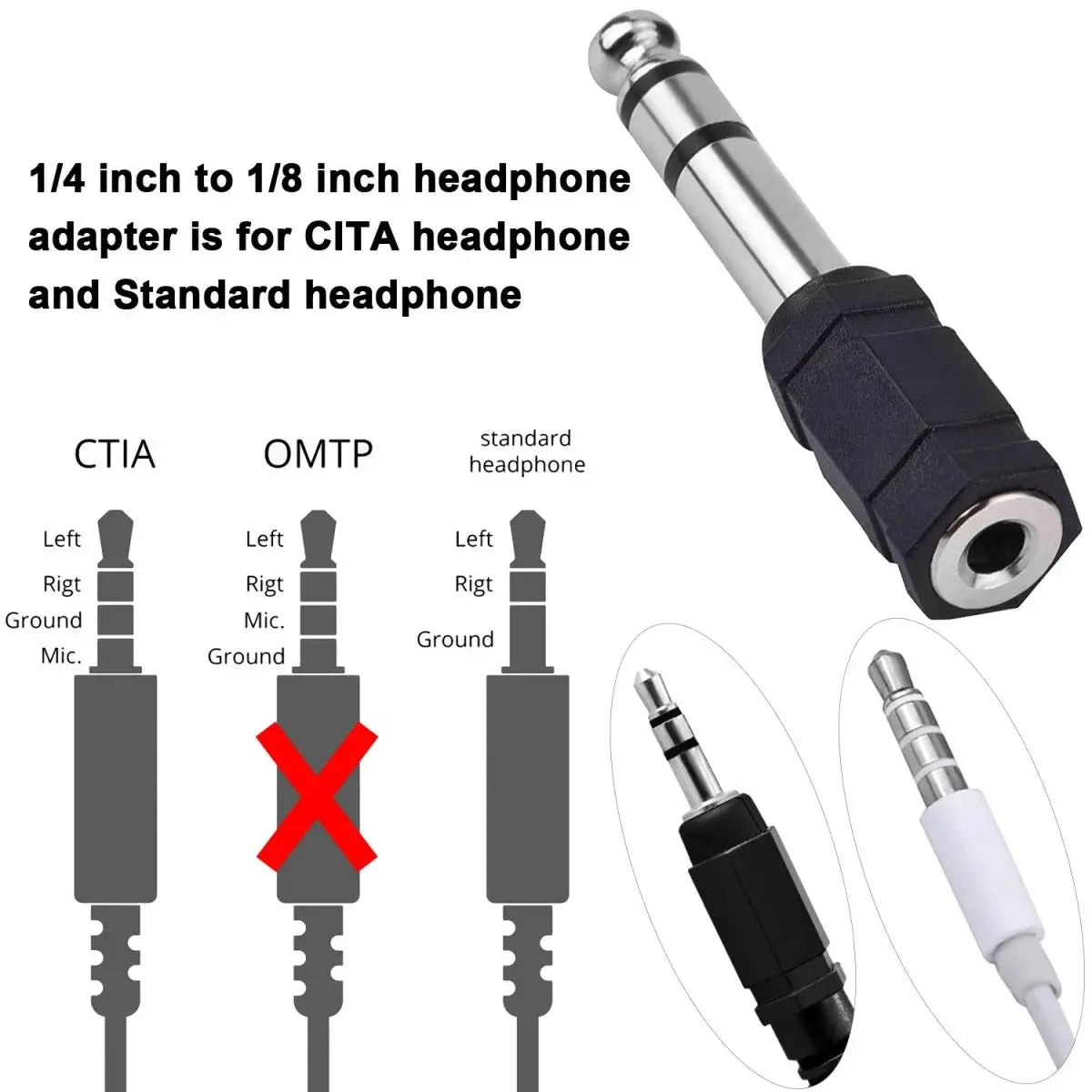 Miwayer 3.5mm Female to 6.35mm Male Stereo Audio Adapter for Headphones Microphones Plug Converter