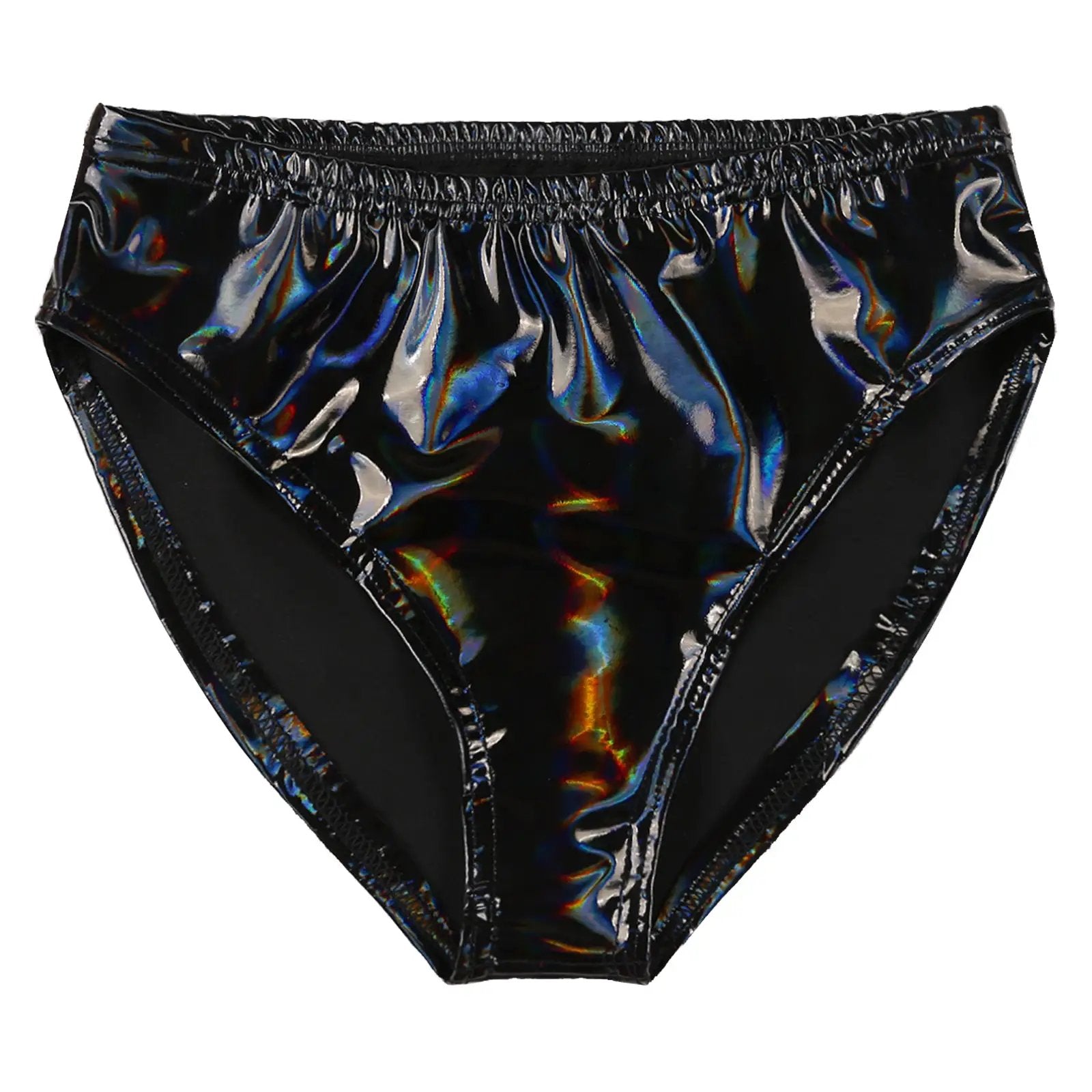 Womens wet-look patent leather briefs, black low-waist underwear by Simples Market