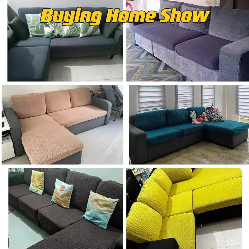 Polar fleece elastic sofa cushion covers in blue, gray, beige, teal, brown, and yellow for living room protection