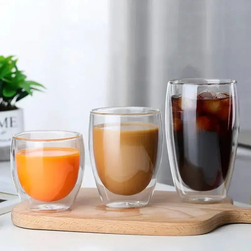 Heat Resistant Double Wall Borosilicate Glass Cup 80-650ml Transparent Insulated Mug Set For Coffee Tea Beer Water Gift