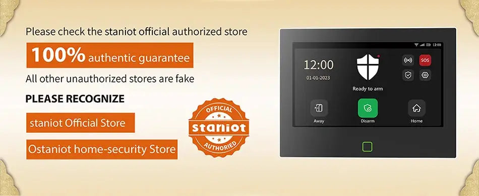 Staniot 7-inch wireless home alarm system touchscreen panel by Simples Market with official store logos