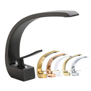 Basin faucet by Simples Market, modern waterfall mixer with single lever in black finish; 7 color finishes total