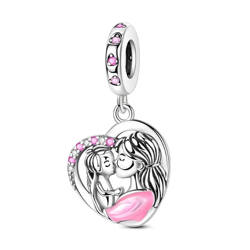 Mother's Day 925 Sterling Silver Heart Charms Beads Dangle For Bracelets Love Mom Jewelry Gift