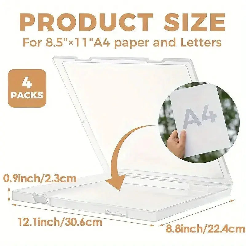 Simples Market 4-pack clear A4 plastic storage containers with lids for documents and home/office organization