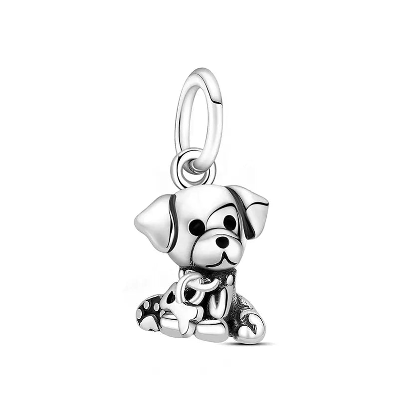 925 Sterling Silver Paw Print Charm Beads for Dogs and Cats Jewelry Pendant Fit for Bracelets Necklaces DIY Projects