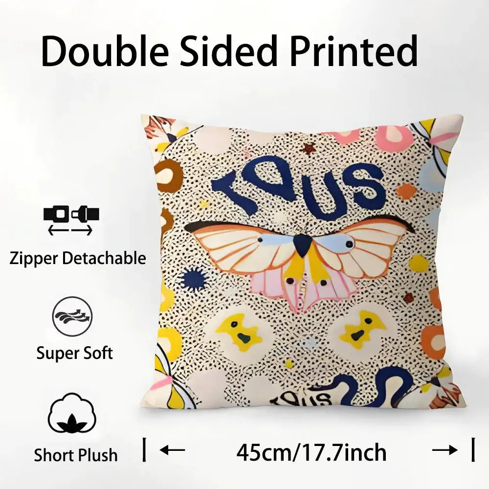Simples Market pillow case; plush double-sided print with colorful butterfly motif, 45 cm
