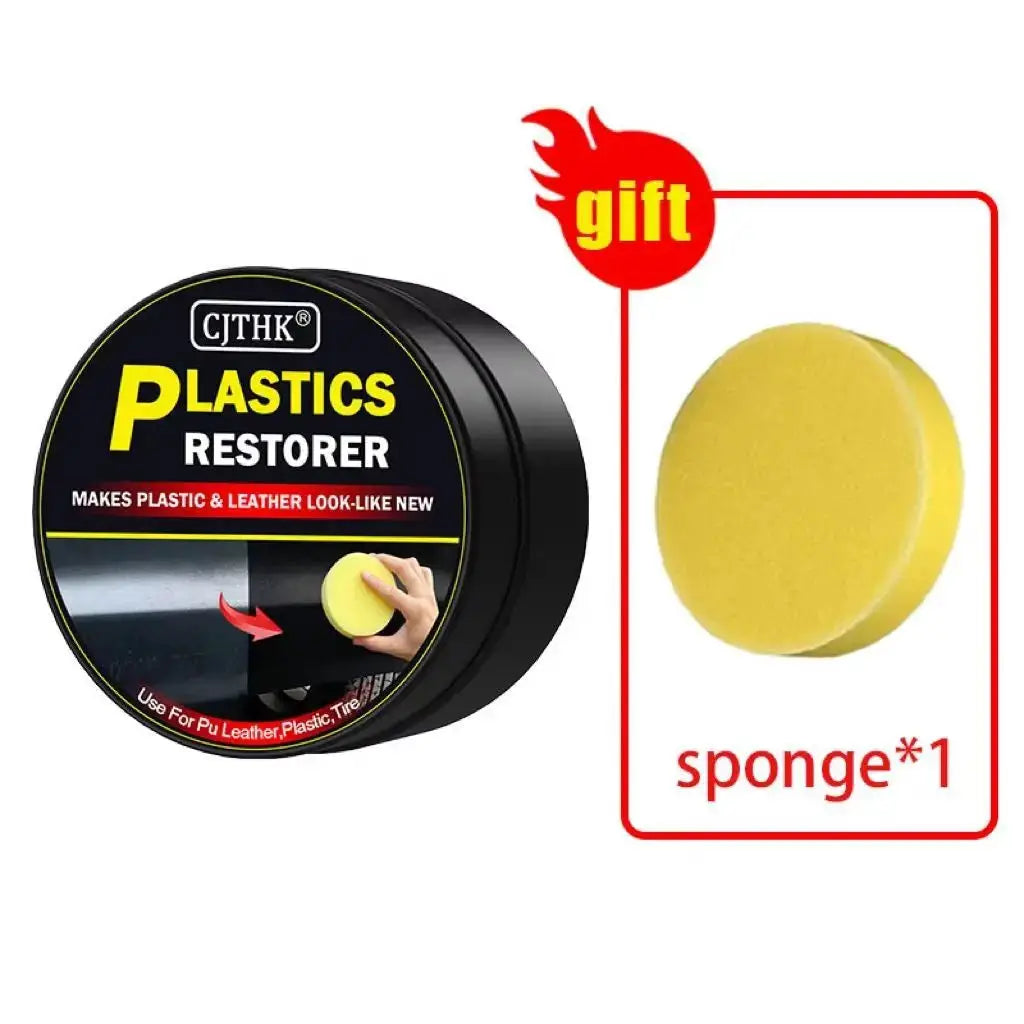 CJTHK car plastic restorer, black container with yellow sponge, 2-piece set