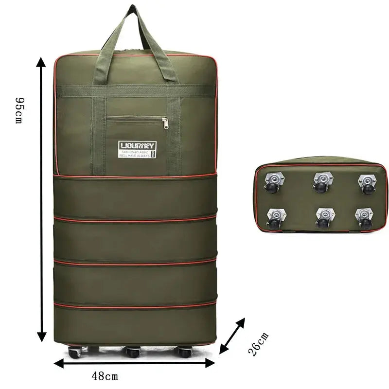 Folding travel bag by Simples Market, olive green rolling suitcase with large capacity and wheels