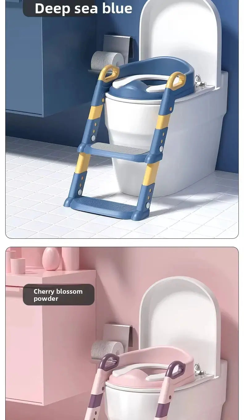 Simples Market children's foldable toilet step stool with seat ring, 2-color variants deep sea blue and pink.