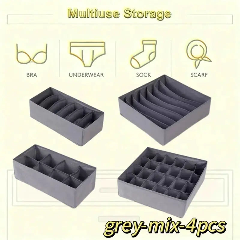 Simples Market grey multiuse drawer storage organizers set of 4 with adjustable dividers for underwear, socks, bras