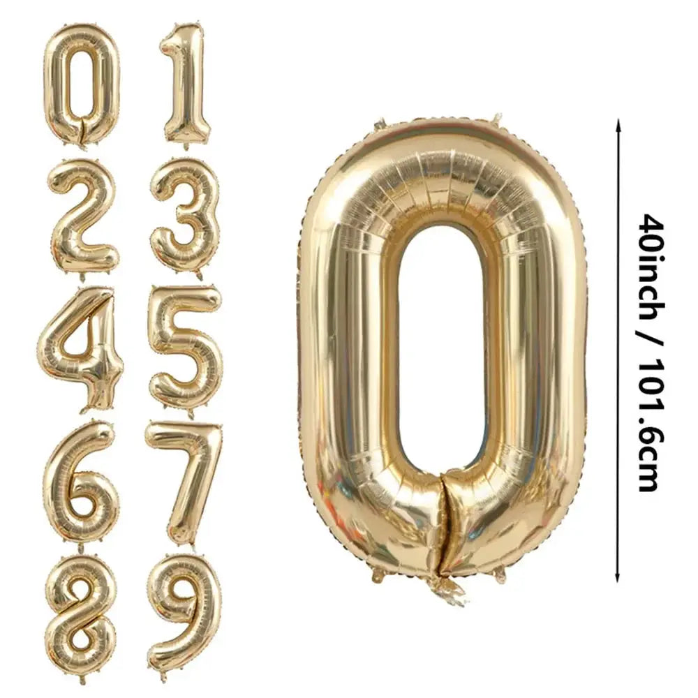 40 Inch White Gold And Light Gold Digital Foil Balloon For Girls Birthday Party Helium Ready Big Number 0 9