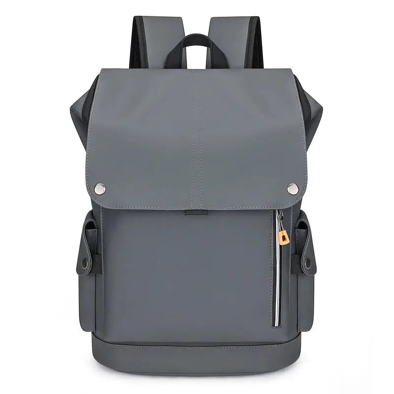 USB charging urban man backpack, gray waterproof with laptop compartment and side pockets