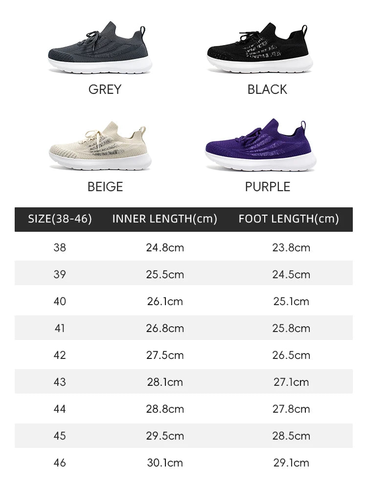 HOBIBEAR unisex running sneakers in grey, black, beige, and purple with breathable mesh uppers by Simples Market