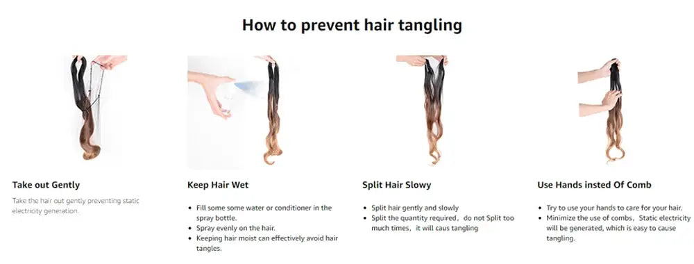 French Curls braiding hair extensions infographic on how to prevent tangling; 24-inch synthetic spiral curls