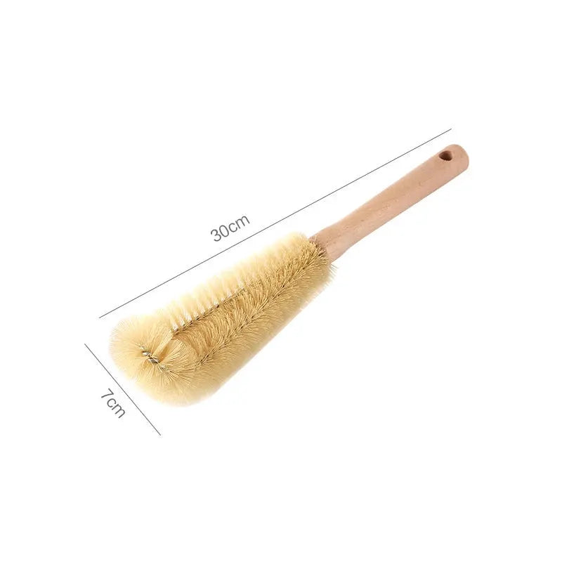 Wooden bottle cleaning brush with long handle for glass bottles, natural bristles, 30cm