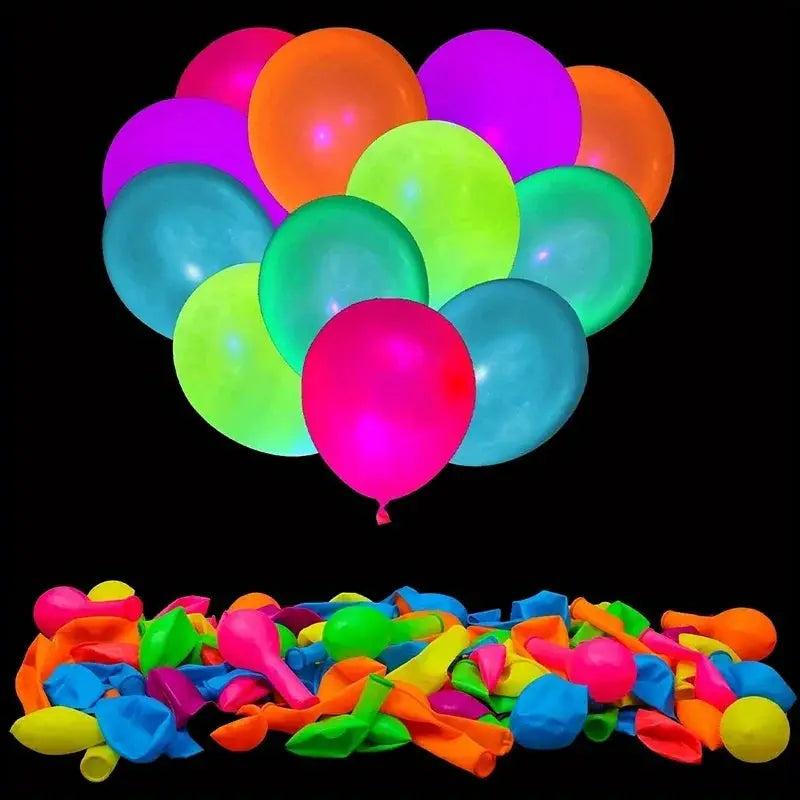 12 Piece Neon Glow Balloons Reusable Glow In The Dark Party Balloons With Six Colors Fluorescent Birthday Decor For Kids