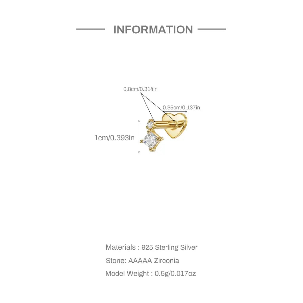 AIDE heart round zircon flat-helix ear stud by Simples Market; gold-tone with clear zircon stone