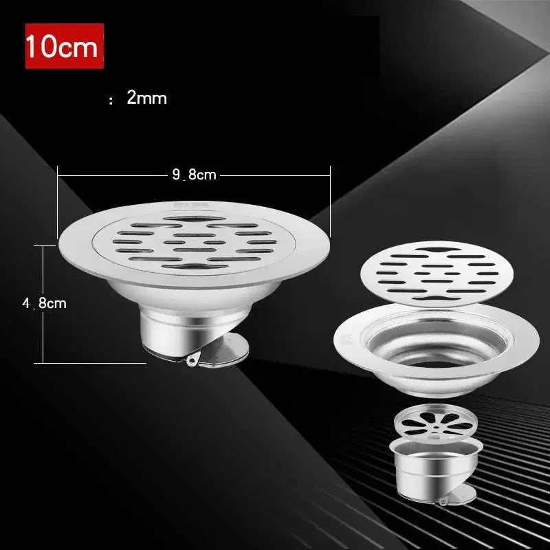 Stainless steel floor drain kit with hair catcher for shower and bath, 4-piece set