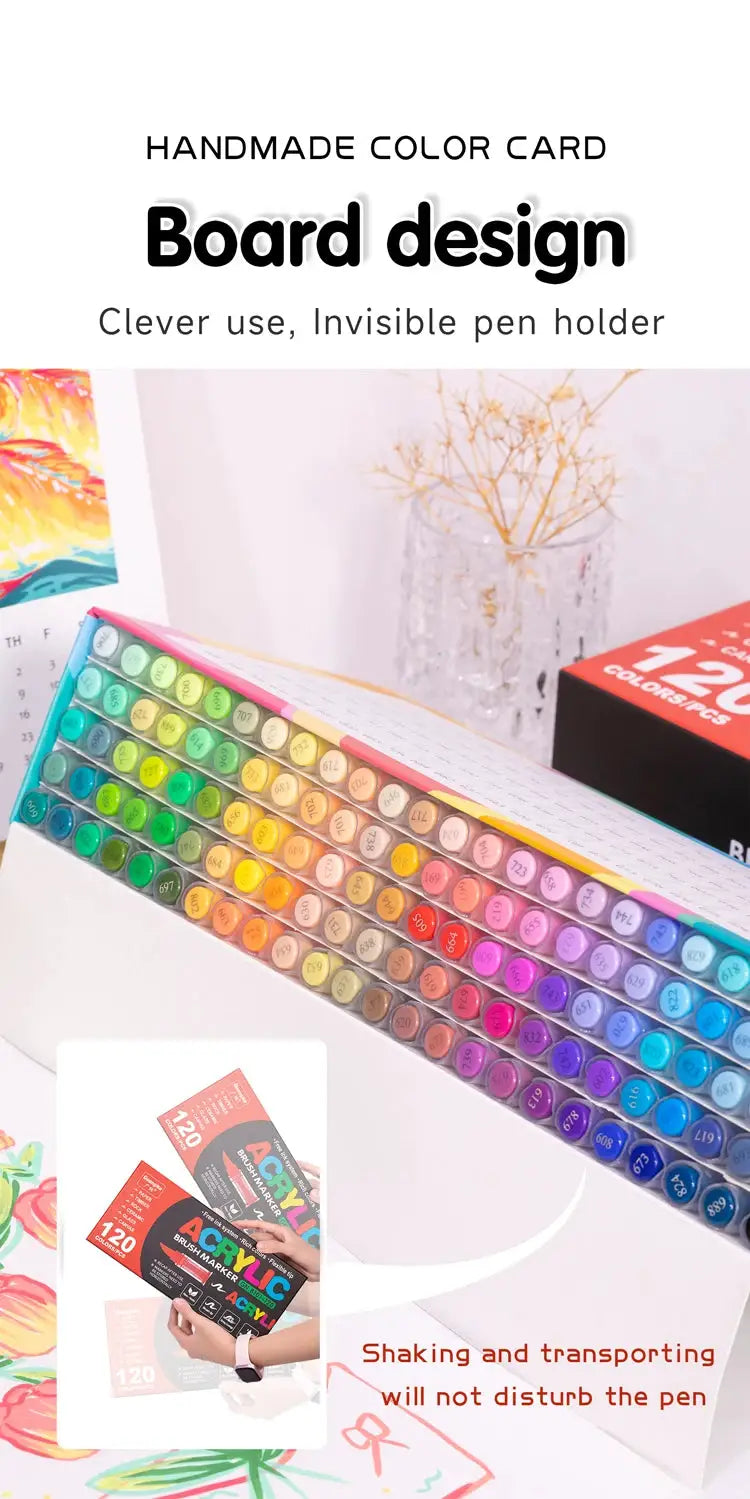 Simples Market 12–120 Colors Waterproof Acrylic Marker Pens with Soft Brush Nib, multicolor set