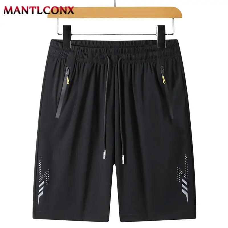 3XL black quick-dry jogging shorts for men with drawstring waist and zip pockets; lightweight breathable.