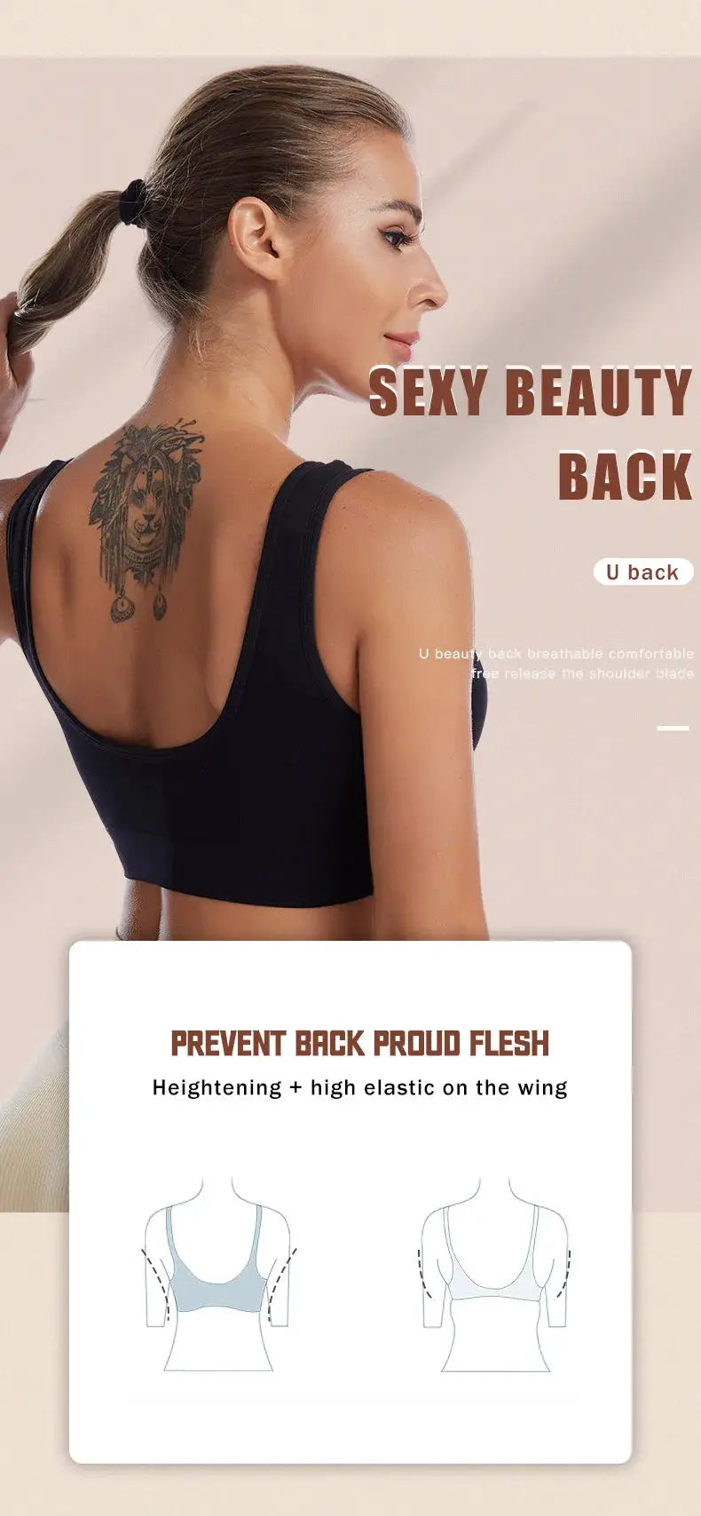 S-7XL plus-size seamless wireless bra; black back-strap, non-underwire sports bra.