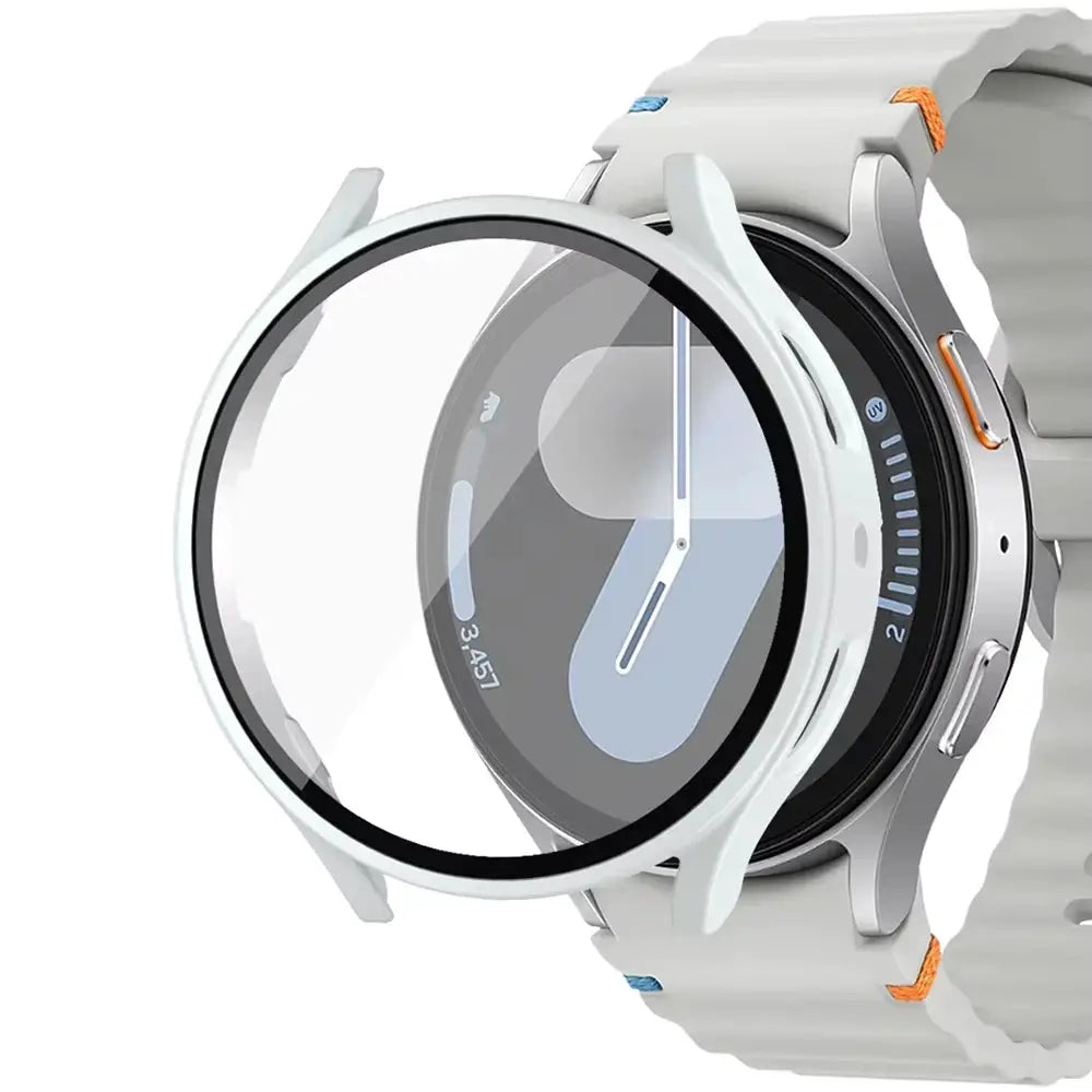 Matte hard PC case with tempered glass screen protector for Samsung Galaxy Watch, Simples Market white bumper