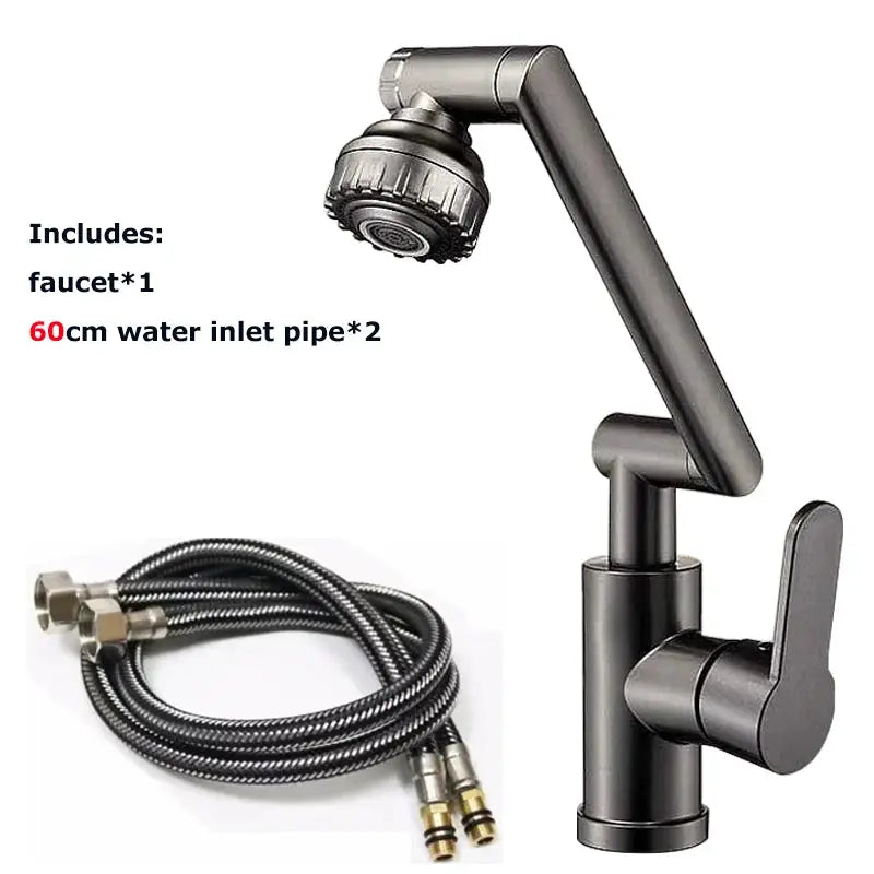 Simples Market dual-mode rotating faucet with robotic arm for basin, black finish, hoses included