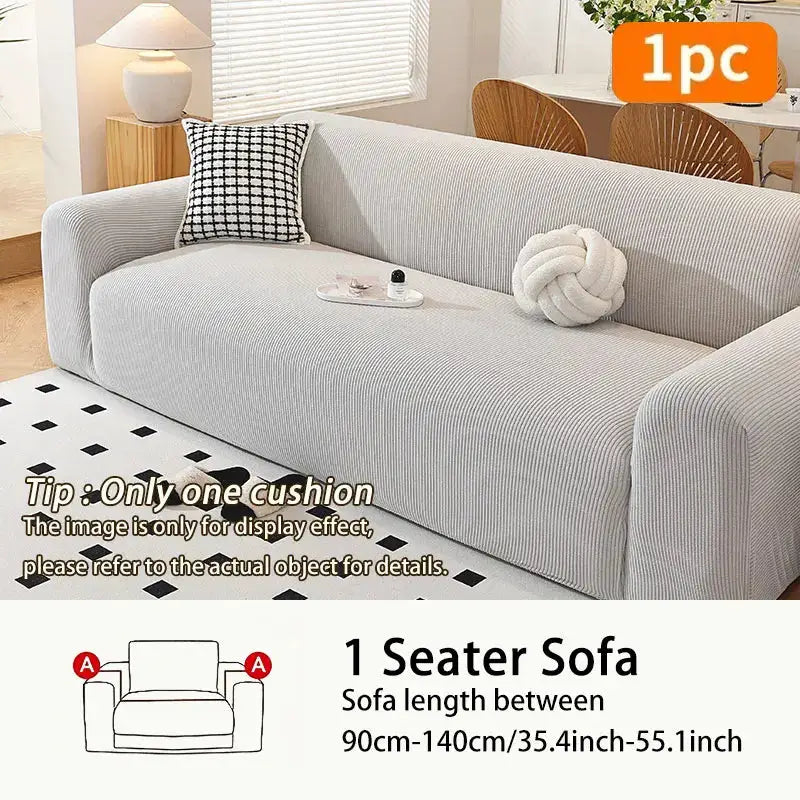 1PC Shake grain velvet sofa cover for 1-seater sofa, light gray with anti-slip fabric