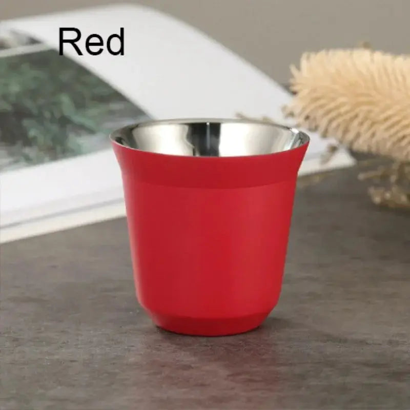 Stainless Steel Double Wall Insulated Cup 80ml Flat Bottom Capsule Coffee Cup With Inner Tank