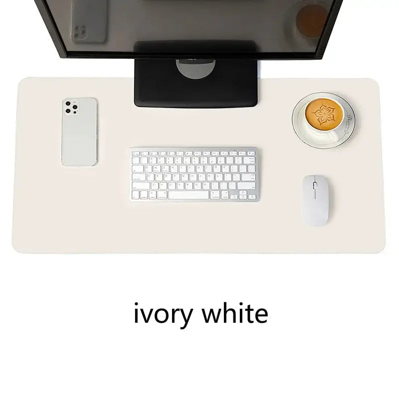 Portable Large Gaming Mouse Pad Waterproof Non Slip PU Leather Suede Desk Mat For Computer Keyboard White