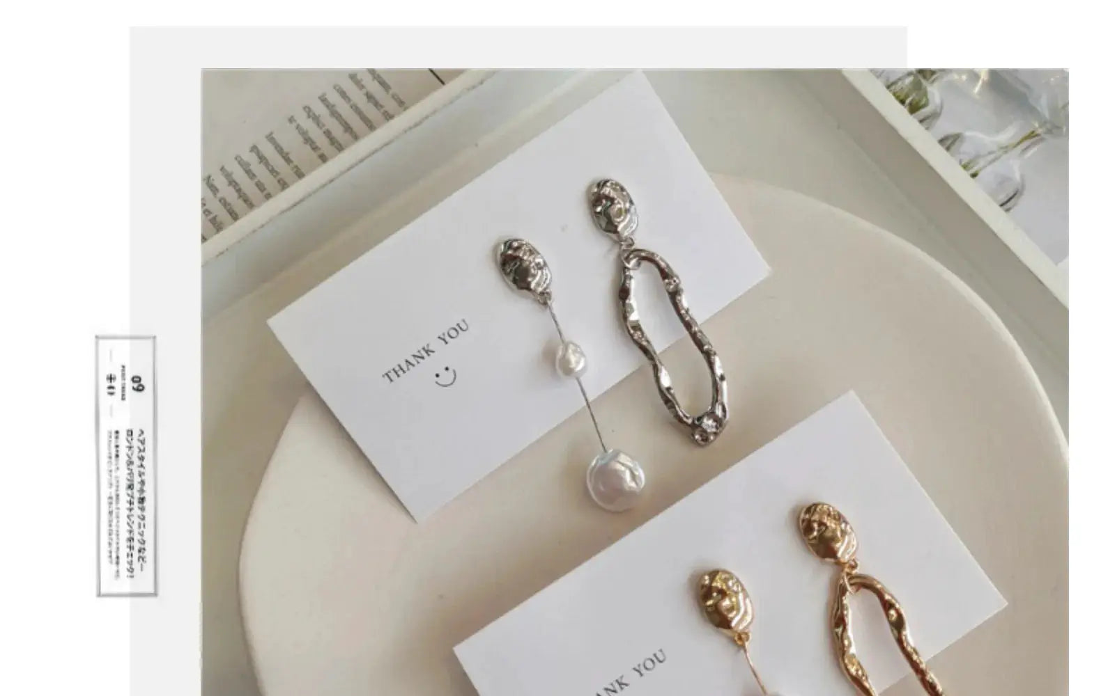 Simples Market irregular earrings set: silver chain pearl-drop and two irregular hoops in silver and gold tones
