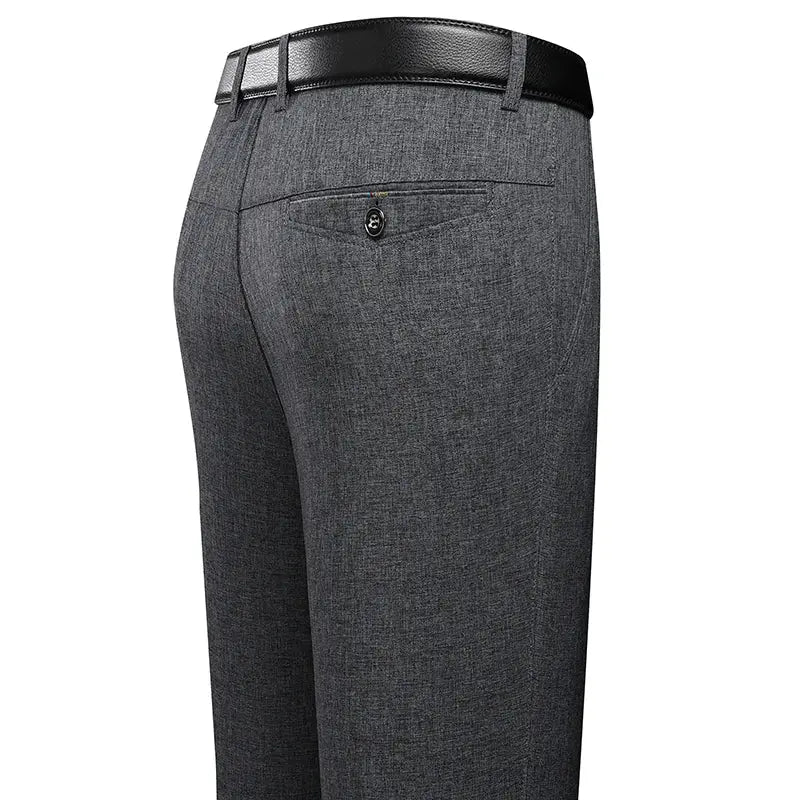 Mens Spring Autumn Business Casual Dress Pants Straight Fit Polyester With Flat Front Zip Fly Black Grey