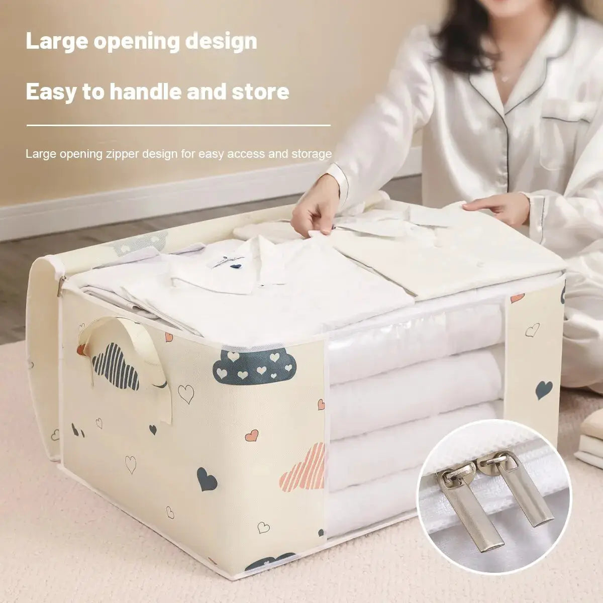StowAway Large Capacity Clothes Storage Bag Organizer With Reinforced Handle And Sturdy Zipper For Space Saving