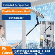 Glass cleaning tool with squeegee and small brush; telescopic, double-sided, blue handle by Simples Market