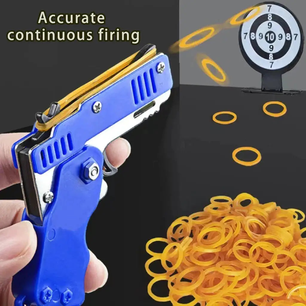 Metal Burst Rubber Band Toy Mini Folding Launcher With Keychain And 60 Rubber Bands Ideal Christmas Gift