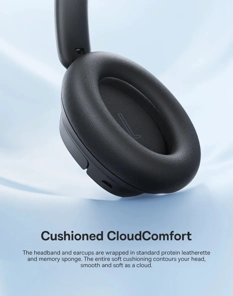 Baseus Bass EH10 NC wireless over-ear headphones in black with cushioned ear cups.