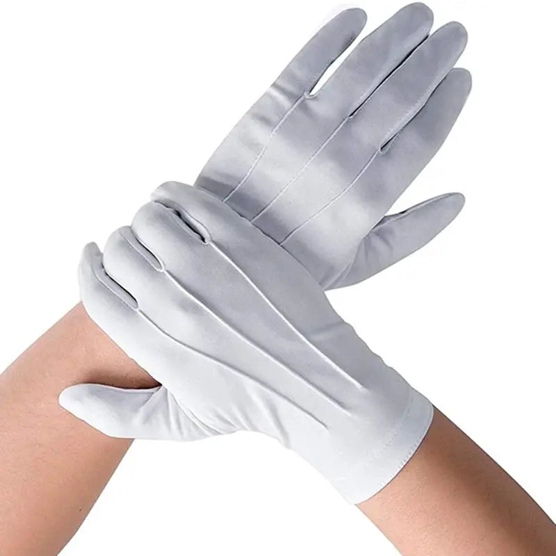 White cotton gloves for men, formal tuxedo or cosplay wear, 4-pack