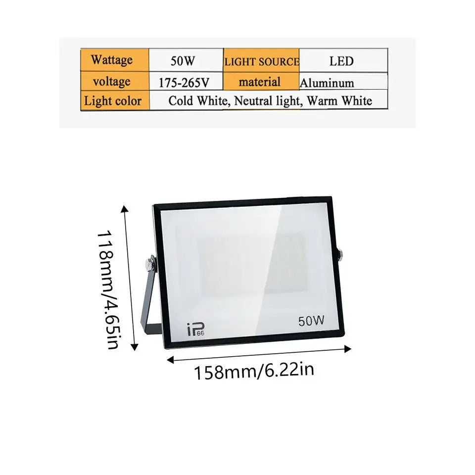 LED floodlight 50W outdoor garden light with aluminum housing and wall-mount bracket