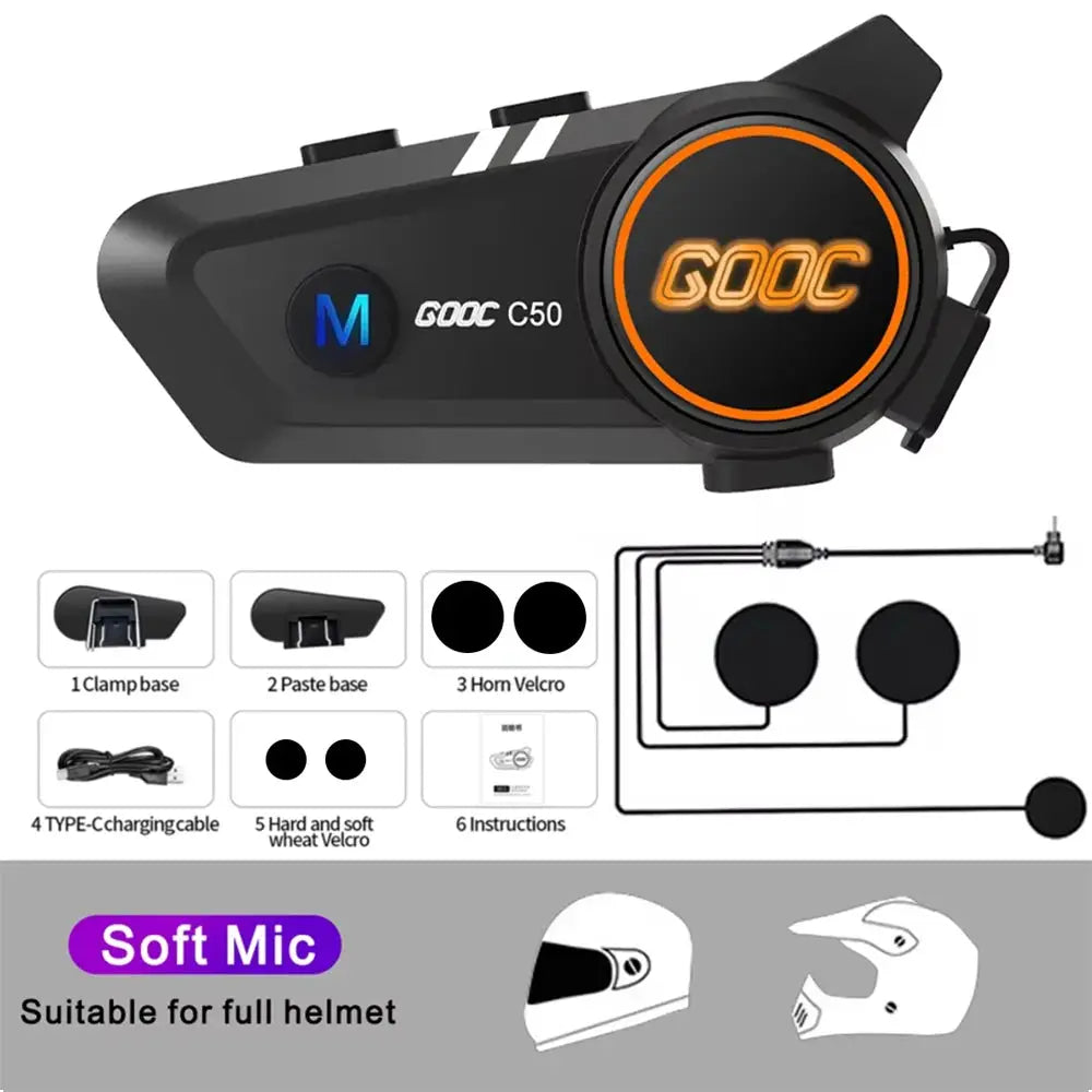RiderPro Bluetooth 5.3 Helmet Headset Waterproof Hands Free Calls MP3 Music Player For Motorcycle