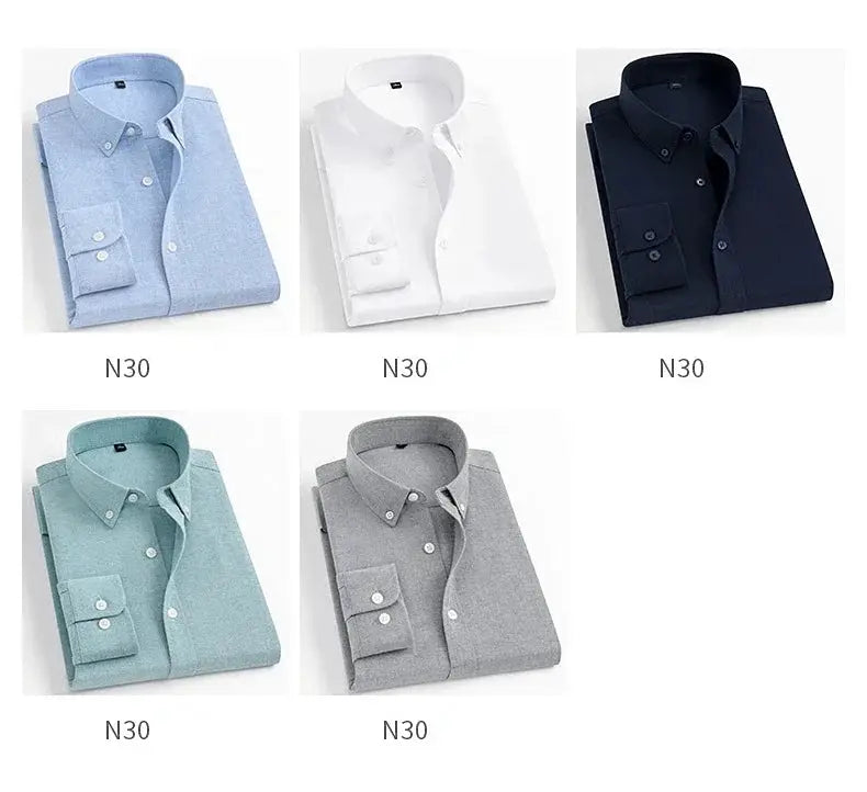 Men's slim-fit oxford cotton shirt with long sleeves, breathable fabric in 5 color options.