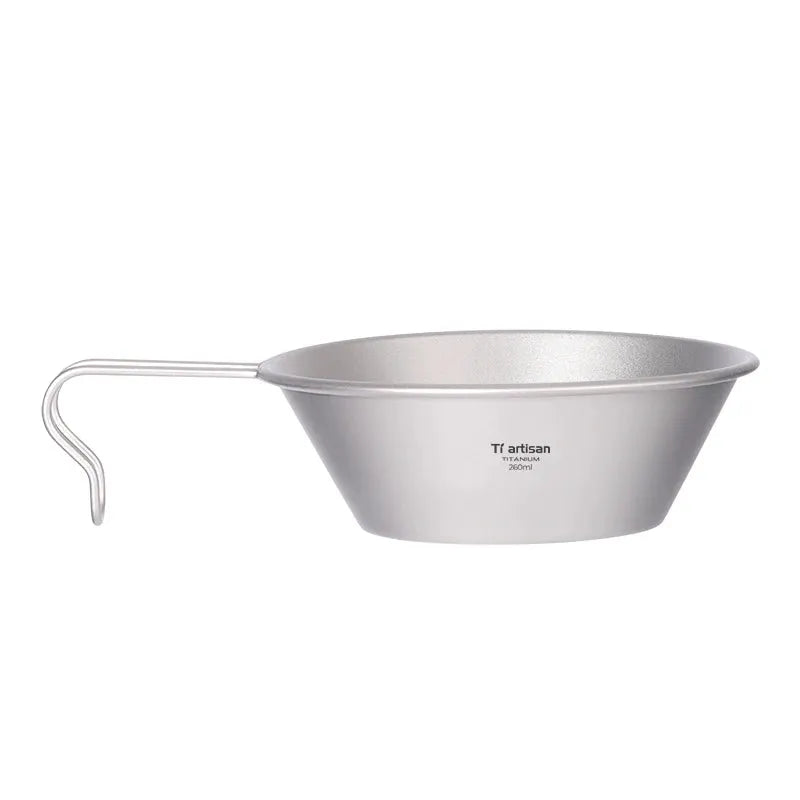 Tiartisan 260ml titanium Sierra camping bowl with fixed handle; ultralight outdoor food container